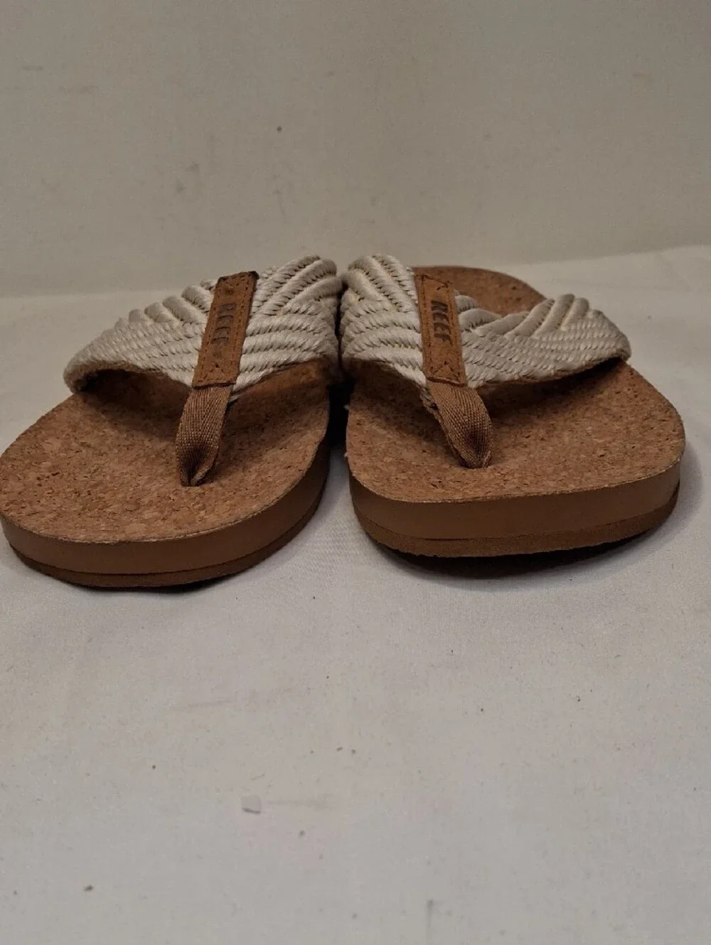 Reef Women's Cream Braided Woven Strap Cork Footbed Thong Sandals